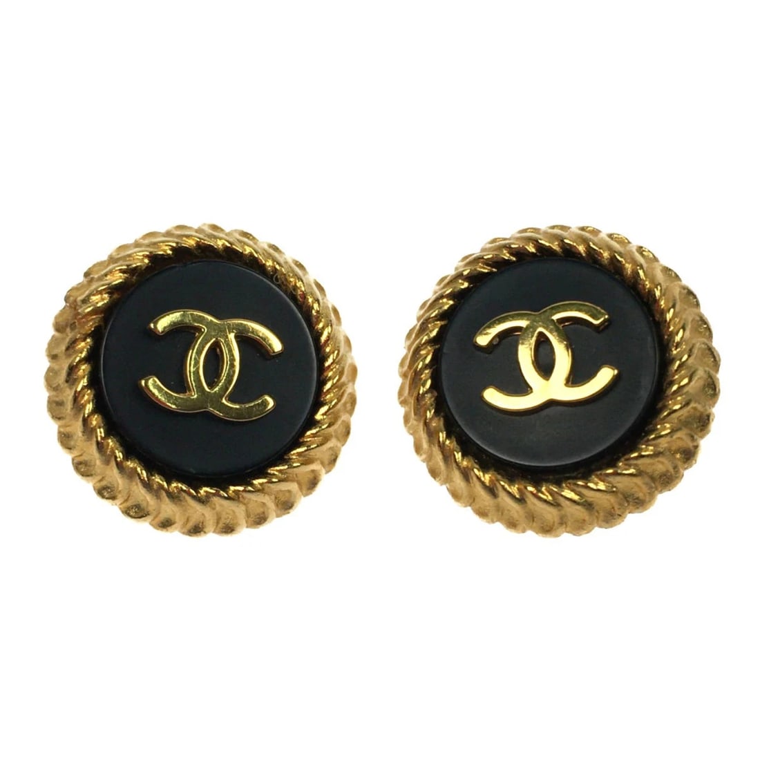 CHANEL COCO MARK EARRINGS BLACK X GOLD: Chanel Coco Mark Earrings Black x Gold Brand: Chanel Type/Style: Earrings Material: None, Color: gold Size: Approximately 21mm x 21mm Accessories: None Accessories Notice: When purchasing