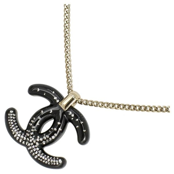 CHANEL NECKLACE COCO MARK RESIN BLACK GOLD: Chanel Necklace Coco Mark Resin Black Gold Brand: Chanel Type/Style: Necklace Material: Resin GP Metal, Color: Black x Champagne Gold Size: Chain Length: Approx. 42cm-46cm (with adjuster) Width: Appro