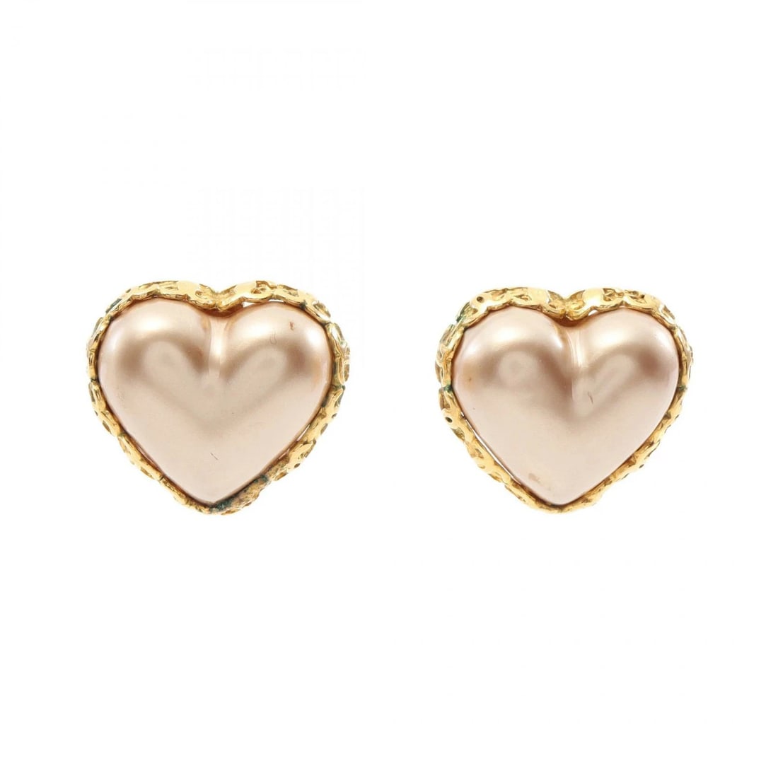 CHANEL HEART COCO MARK EARRINGS JEWELRY GP GOLD PLATED PEARL: CHANEL Heart Coco Mark Earrings Jewelry GP Gold Plated Pearl Brand: CHANEL Type/Style: Earrings Material: GP (Gold Plated) Fake Pearl, Color: Gold/Pink Size: Approx. 27 mm x 27 mm Accessories: Non