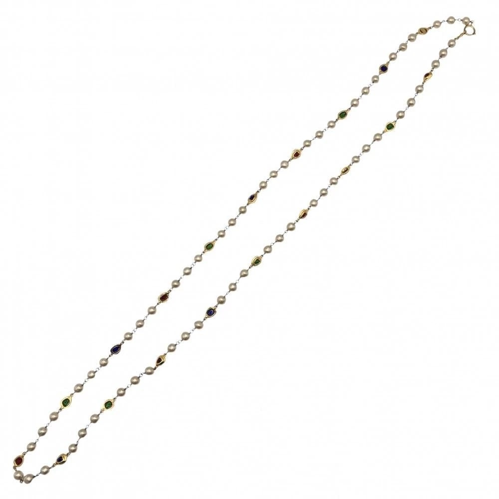 CHANEL LONG NECKLACE GRIPOIX GP COLORED STONES PEARL (1 of 2)