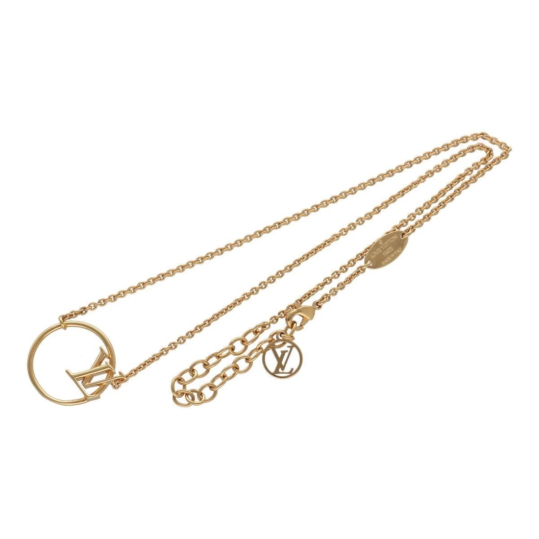 LOUIS VUITTON NECKLACE LV ECLIPSE: LOUIS VUITTON Necklace LV Eclipse Brand: Louis Vuitton Type/Style: Necklace Material: None, Color: gold Size: Top: (W)2.2cm x (H)2.0cm / Chain: 40cm~45cm (adjustable) Accessories: None Acc