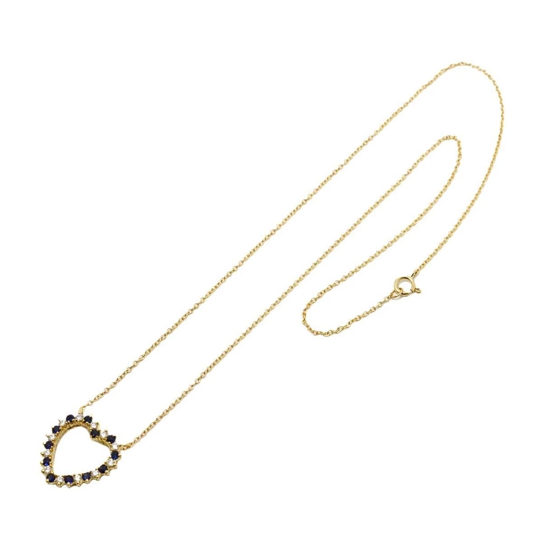 TIFFANY & CO. HEART SAPPHIRE DIAMOND NECKLACE K18 YG YELLOW GOLD 750: Tiffany & Co. Heart Sapphire Diamond Necklace K18 YG Yellow Gold 750 Brand: Tiffany & Co. Type/Style: Necklaces Material: K18 YG Yellow Gold 750, Color: YELLOW GOLD Size: Neck circumference 41cm (not 