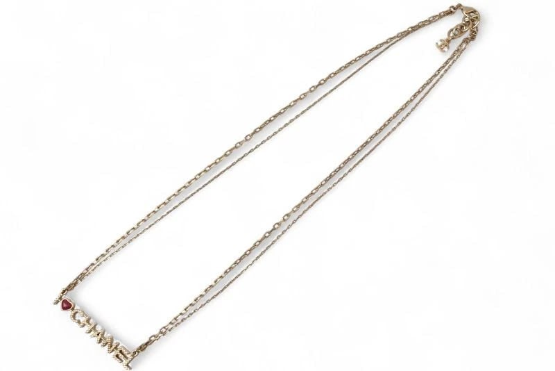 CHANEL NECKLACE PENDANT COCO/CC I LOVE HEART DOUBLE STRAND CHOKER GOLD: Chanel Necklace Pendant Coco/CC I Love Heart Double Strand Choker Gold Brand: Chanel Type/Style: Necklace Material: GP, Color: gold Size: Total Length: Approx. 62cm Motif: Approx. W5.5cm x H0.8cm Chai