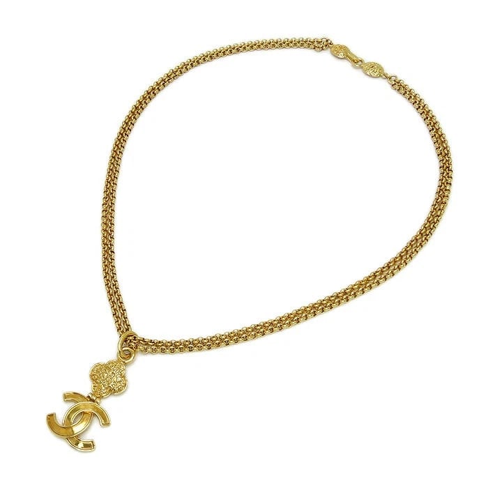 CHANEL COCO MARK DOUBLE CHAIN LONG NECKLACE GP GOLD (1 of 4)