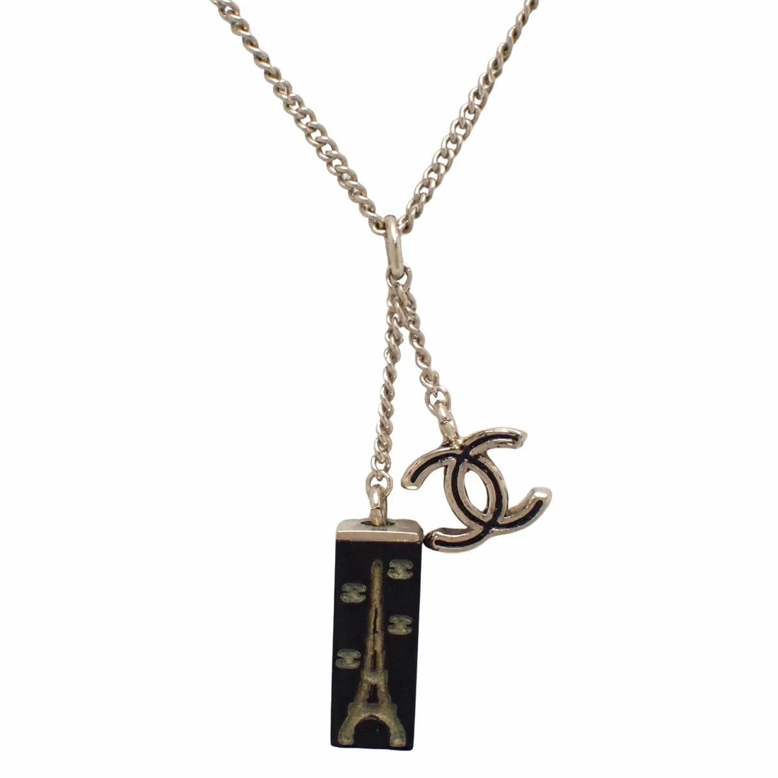 CHANEL COCO MARK EIFFEL TOWER NECKLACE GOLD AND BLACK (1 of 3)