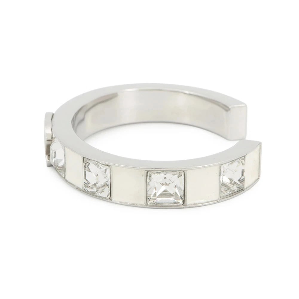 CHANEL BANGLE COCO MARK METAL RHINESTONE BRACELET: Chanel Bangle Coco Mark Metal Rhinestone Bracelet Brand: CHANEL Type/Style: Bracelet Material: Metal/Strass, Color: White/Silver Size: Wrist circumference: Approx. 16cm Width: 0.9cm Accessories: N