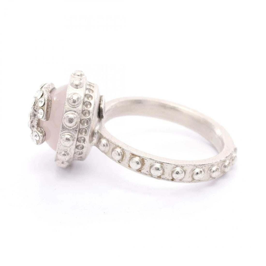 CHANEL COCO MARK RING STAINLESS STEEL WITH RHINESTONES SILVER PINK OR CLEAR: Chanel Coco Mark Ring Stainless Steel With Rhinestones Silver Pink or Clear Brand: CHANEL Type/Style: Ring Material: Stainless steel, rhinestones, Color: Silver / Pink / Clear Size: US Approx. 6 A