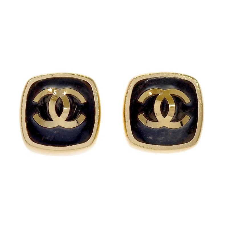 CHANEL SQUARE STUD EARRINGS COCO MARK METAL BLACK GOLD: CHANEL Square Stud Earrings Coco Mark Metal Black Gold Brand: CHANEL Type/Style: Earrings Material: Metal, Color: black Size: Motif: Approx. 16.7mm (width) x 16.7mm (height) Accessories: None