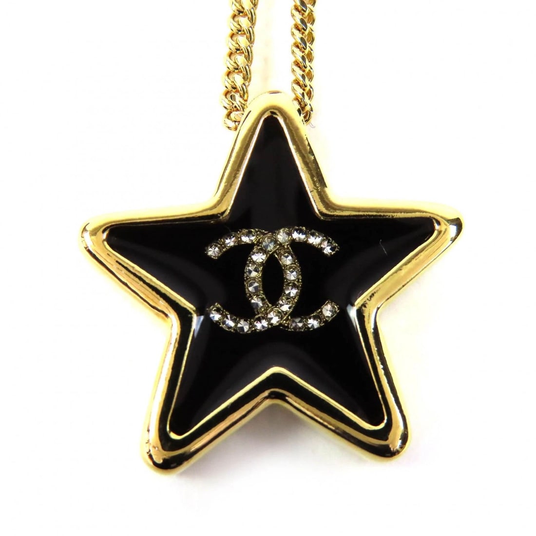 CHANEL NECKLACE GOLD BLACK: CHANEL Necklace Gold Black Brand: CHANEL Type/Style: Necklace Material: None, Color: GoldBlack Size: [Actual Measurements] Top Length: Approx. 2.4cm, Top Width: Approx. 2.4cm, Minimum Neck Circumferen