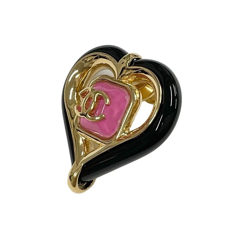 CHANEL HEART COCO MARK LADIES PIN BROOCH CORSAGE GOLD PINK BLACK: CHANEL Heart Coco Mark Ladies Pin Brooch Corsage Gold Pink Black Brand: CHANEL Type/Style: Brooch Material: GP, Color: Gold, Pink, Black Size: Width 3cm x Height 3.5cm Accessories: None Ac