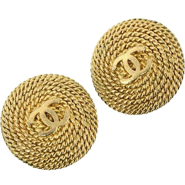 CHANEL EARRINGS COCO MARK CHAIN MOTIF ROUND METAL GOLD GP: Chanel Earrings Coco Mark Chain Motif Round Metal Gold GP Brand: Chanel Type/Style: Earrings Material: GP, Color: GOLD Size: Approximately 25mm Accessories: None Accessories Notice: When p