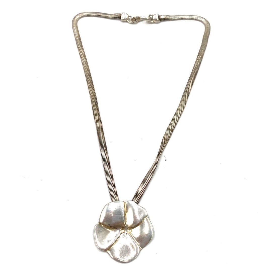 CHANEL NECKLACE CAMELLIA CHOKER SILVER CHARM PENDANT: CHANEL Necklace Camellia Choker Silver Charm Pendant Brand: CHANEL Type/Style: Necklace Material: Metal, Color: SILVER Size: Chain Length: Approx. 42cm Charm: Approx. 3cm Accessories: None