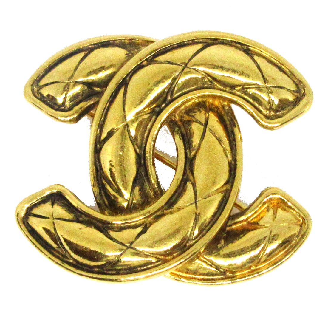 CHANEL QUILTED CC BROOCH PIN GOLD (1 of 2)