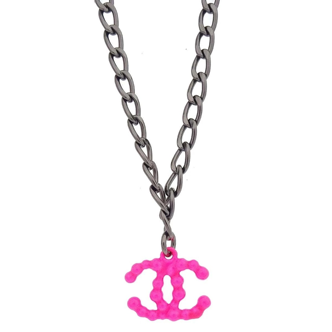 CHANEL CC CHAIN NECKLACE SILVER PINK: Chanel CC Chain Necklace Silver Pink Brand: CHANEL Type/Style: Pendant Material: Silver Plated Color: silver + pink Size: Chain(Overall) : 40.0 cmCharm : W 1.8 x H 1.3 cm Accessories: None