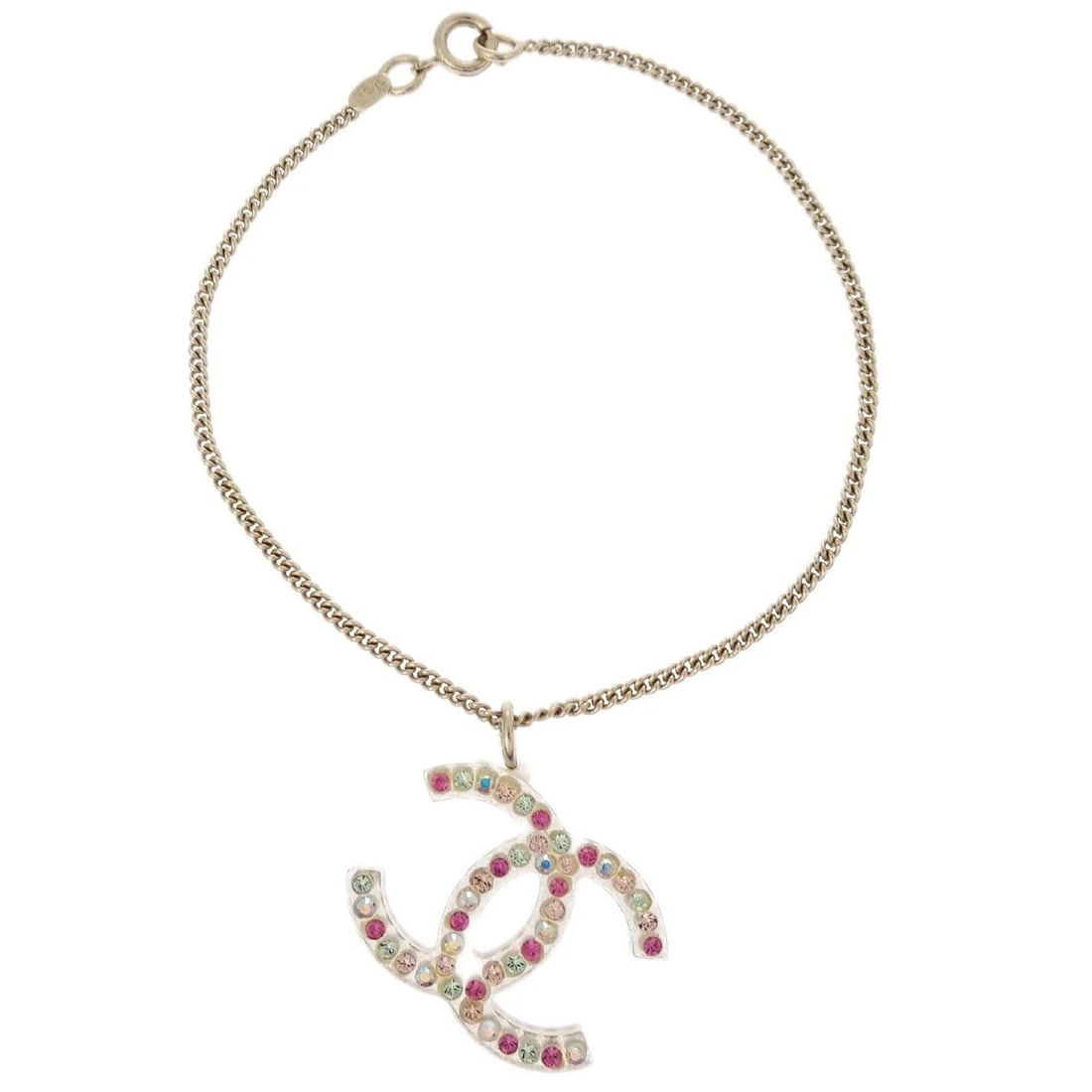 CHANEL GOLD CHAIN BRACELET RHINESTONE: Chanel Gold Chain Bracelet Rhinestone Brand: CHANEL Type/Style: Bracelet Material: Gold Plated Rhinestone Color: gold Size: Inner circumference : 19.0 cmCharm(CC) : W 2.4 x H 1.9 cm Accessories: N