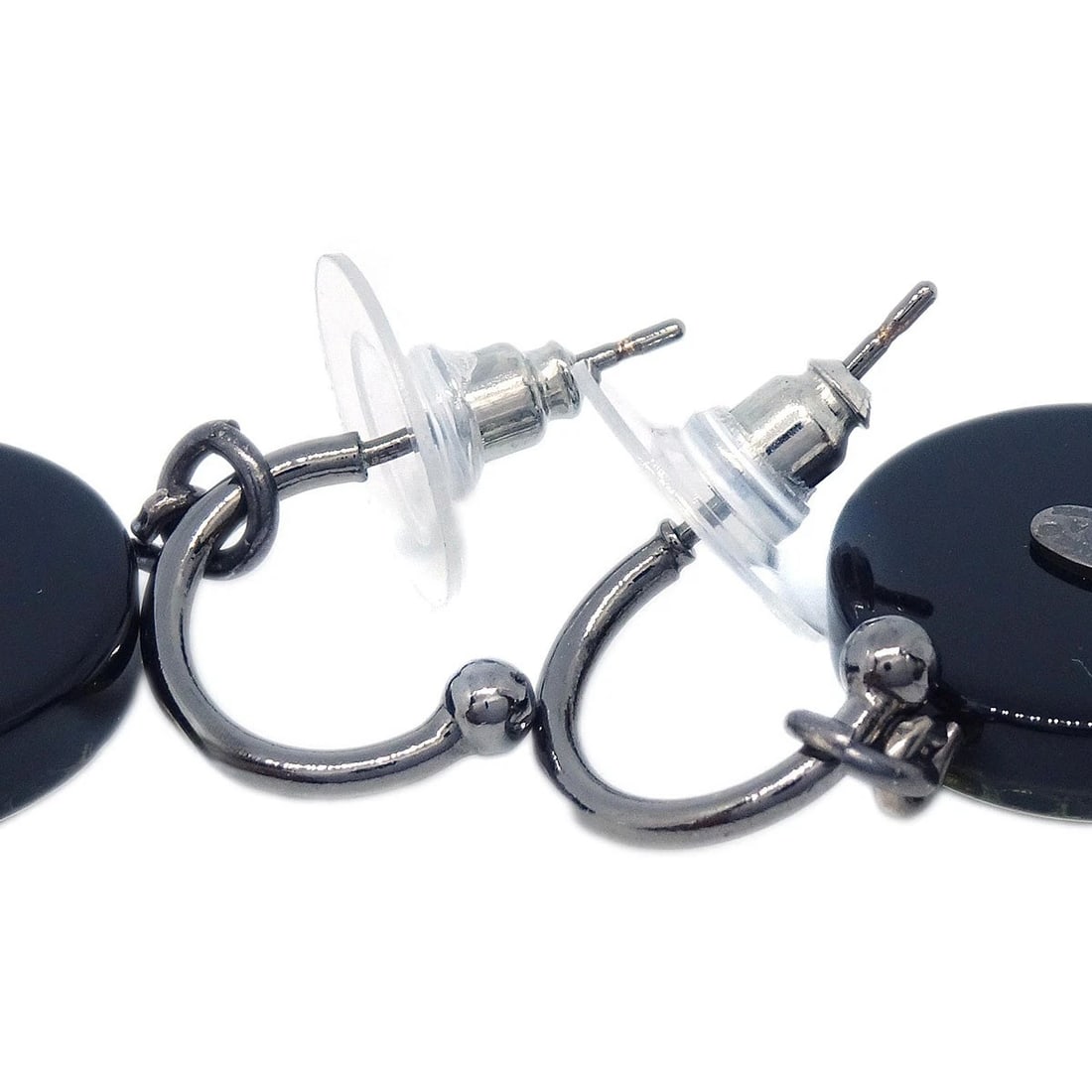 CHANEL BLACK BUTTON DANGLE PIERCED EARRINGS - 3