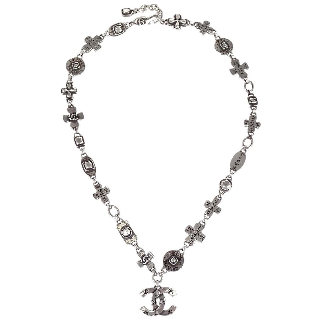 CHANEL SILVER CC CHAIN NECKLACE (1 of 4)