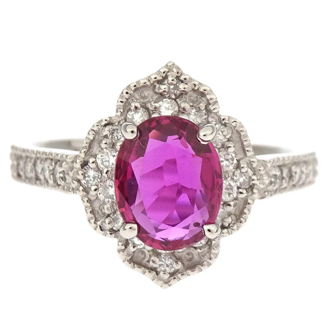 SILVER RING PT900 RUBY DIAMOND (1 of 2)