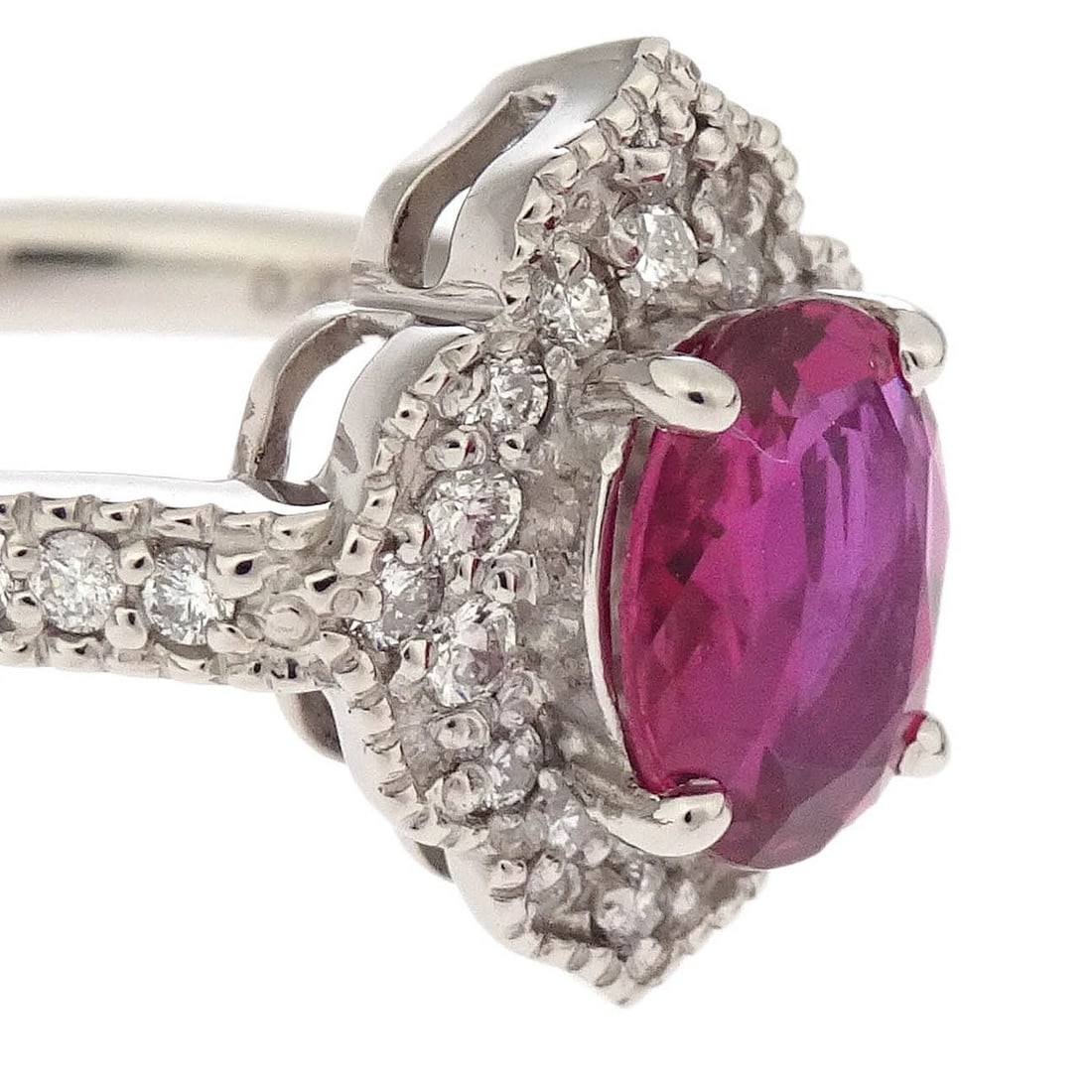 SILVER RING PT900 RUBY DIAMOND - 2