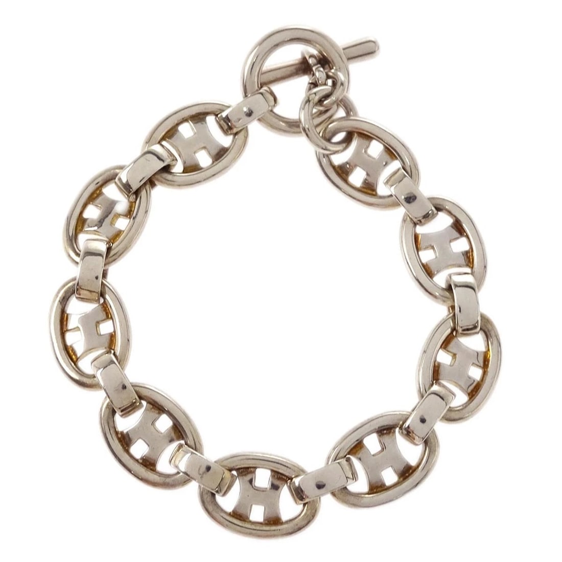 HERMES OVAL H LOGO CHAIN BRACELET AG925 SILVER: Hermes Oval H Logo Chain Bracelet Ag925 Silver Brand: HERMES Type/Style: Bracelet Material: Silver Plated Color: silver Size: Inner circumference : 19.0 cmwidth : 1.2 cm Accessories: None