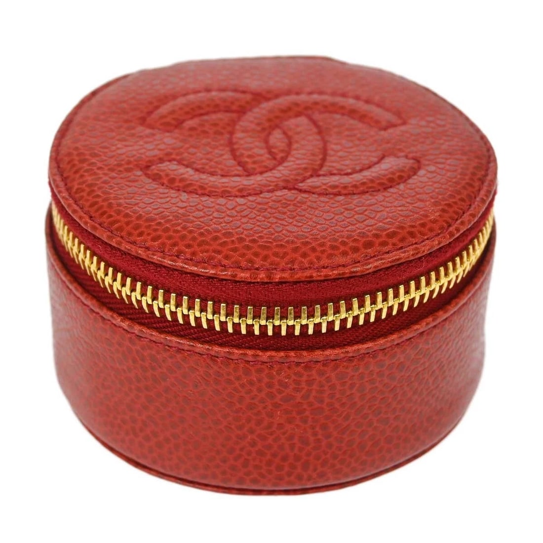CHANEL RED CALFSKIN JEWELRY CASE POUCH: Chanel Red Calfskin Jewelry Case Pouch Brand: CHANEL Type/Style: Jewelry Box Material: Calfskin Leather Color: red Size: Inner circumference : 49.22 mmWidth : 3 mm Accessories: None Access