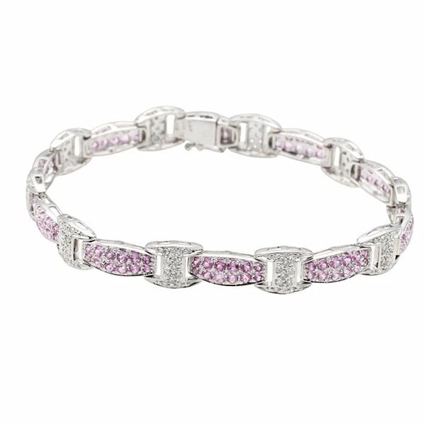 14K WG PINK SAPPHIRE DIAMOND BRACELET (1 of 2)