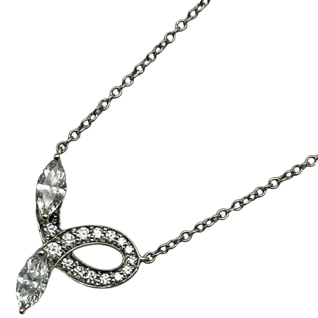 TIFFANY & CO. VICTORIA BOW NECKLACE DIAMOND JEWELRY: Tiffany & Co. Victoria Bow Necklace Diamond Jewelry Brand: Tiffany & Co. Type/Style: Necklace Material: Pt950 Color: PT Size: Size Height: approx. 12.9mm Width: approx. 14.2mm Chain length: approx.