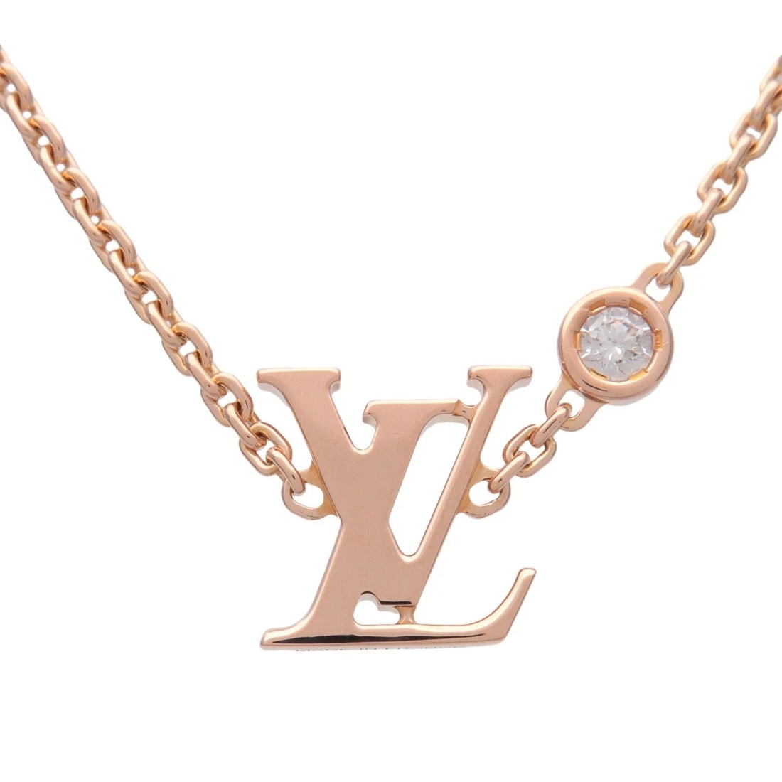 LOUIS VUITTON PENDANTIF IDEAL BLOSSOM DIAMOND NECKLACE: Louis Vuitton Pendantif Ideal Blossom Diamond Necklace Brand: Louis Vuitton Type/Style: Necklace Material: 18K PG Color: PG Size: Size: W: 5.9 mm H: 8.0 mm D: 7.9 mm Chain Length (Neck Circumference):