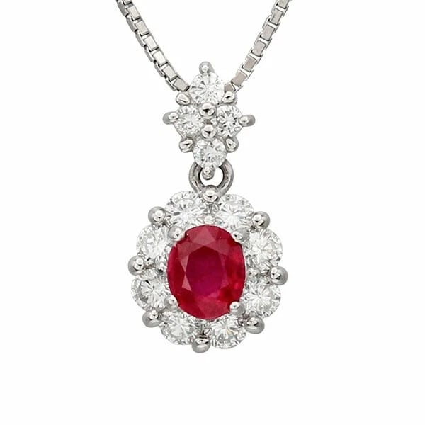 PLATINUM RUBY DIAMOND NECKLACE: Platinum Ruby Diamond Necklace Brand: Unbranded Type/Style: Necklace Material: Pt900/850, Main Stone Ruby Color: PT Size: Size Length: Approx. 36.5cm/40cm Top: approx. W10mm x H18mm * Regarding the si