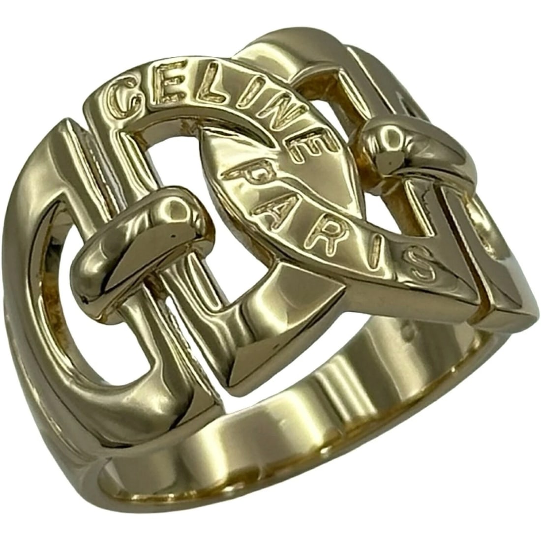CELINE LOGO CIRCLE RING GOLD 18K: Celine Logo Circle Ring Gold 18K Brand: Celine Type/Style: Ring Material: 18K YG Color: YG Size: 8.5 US Accessories: None Accessories Notice: When purchasing pre-owned goods, please refer