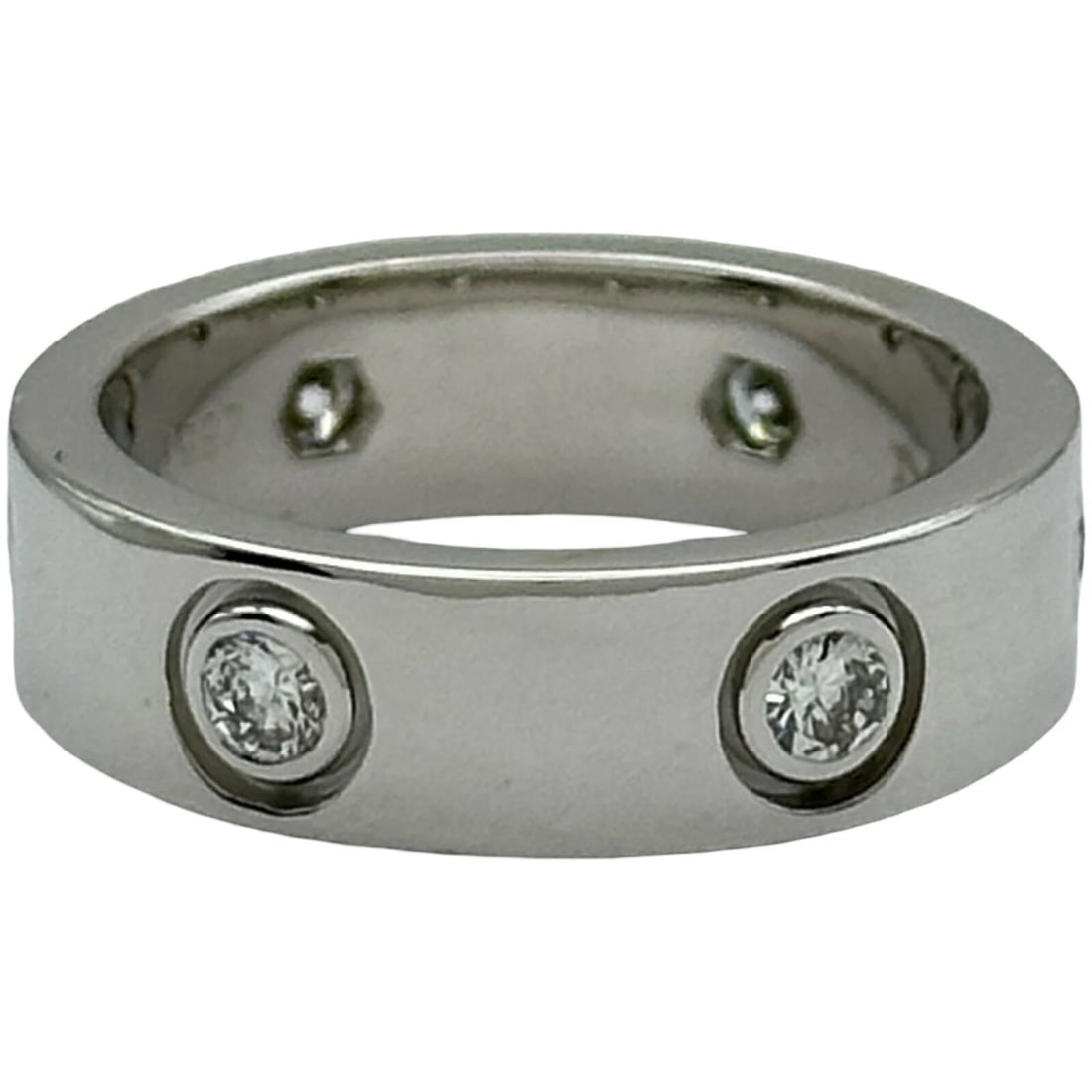CARTIER LOVE RING FULL DIAMOND WHITE GOLD: Cartier Love Ring Full Diamond White Gold Brand: Cartier Type/Style: Ring Material: 18K WG Color: WG Size: 5 US Accessories: None Accessories Notice: When purchasing pre-owned goods, pleas