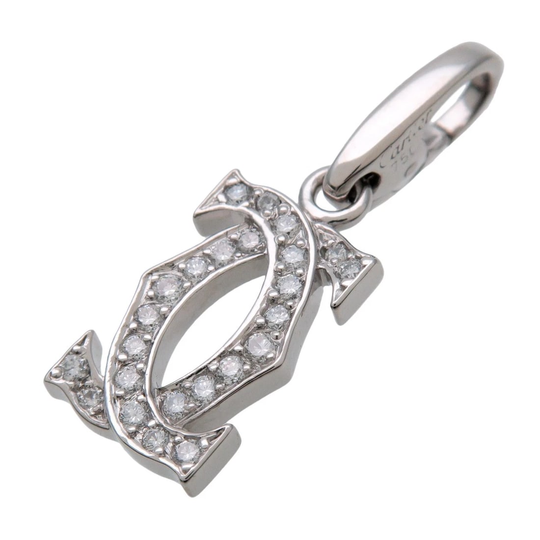 CARTIER 2C DIAMOND CHARM PENDANT TOP 18K WHITE GOLD: Cartier 2C Diamond Charm Pendant Top 18K White Gold Brand: Cartier Type/Style: Pendant Material: 18K WG Color: WG Size: Size: W: 8.7 mm H: 13.1 mm D: 1.9 mm Accessories: None Accessories N