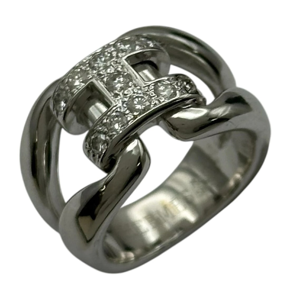 HERMES HISTORY RING WHITE GOLD 18K DIAMOND JEWELRY: Hermes History Ring White Gold 18K Diamond Jewelry Brand: Hermes Type/Style: Ring Material: 18K WG Color: WG Size: 5 US Accessories: None Accessories Notice: When purchasing pre-owned good