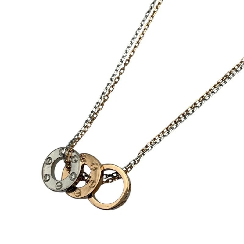 CARTIER LOVE THREE HOOP NECKLACE DIAMOND JEWELRY: Cartier Love Three Hoop Necklace Diamond Jewelry Brand: Cartier Type/Style: Necklace Material: 18K PG Color: PG Size: Size Height: approx. 10.9mm Width: approx. 10.9mm Chain length: approx. 40cm