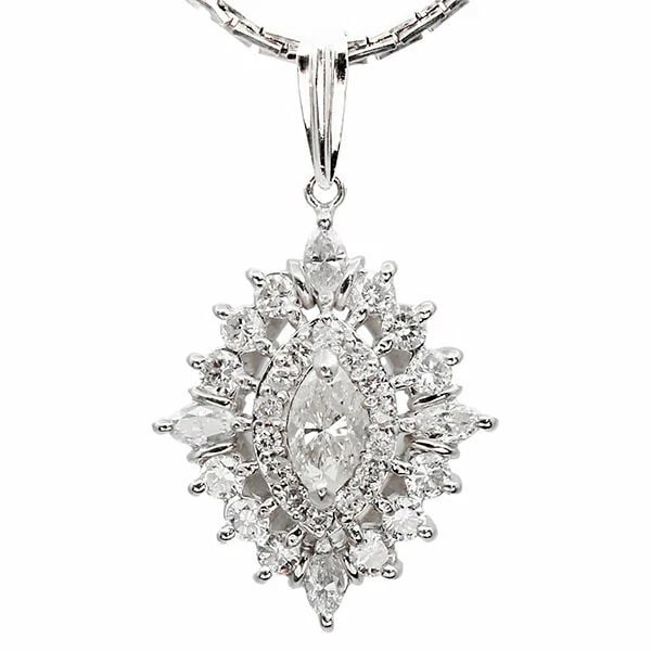 PLATINUM DIAMOND NECKLACE: Platinum Diamond Necklace Brand: Unbranded Type/Style: Necklace Material: PT900/850 Color: PT Size: Size Length: approx. 37cm Top: approx. W15.5mm x H21mm * Regarding the size, there may be an of abou