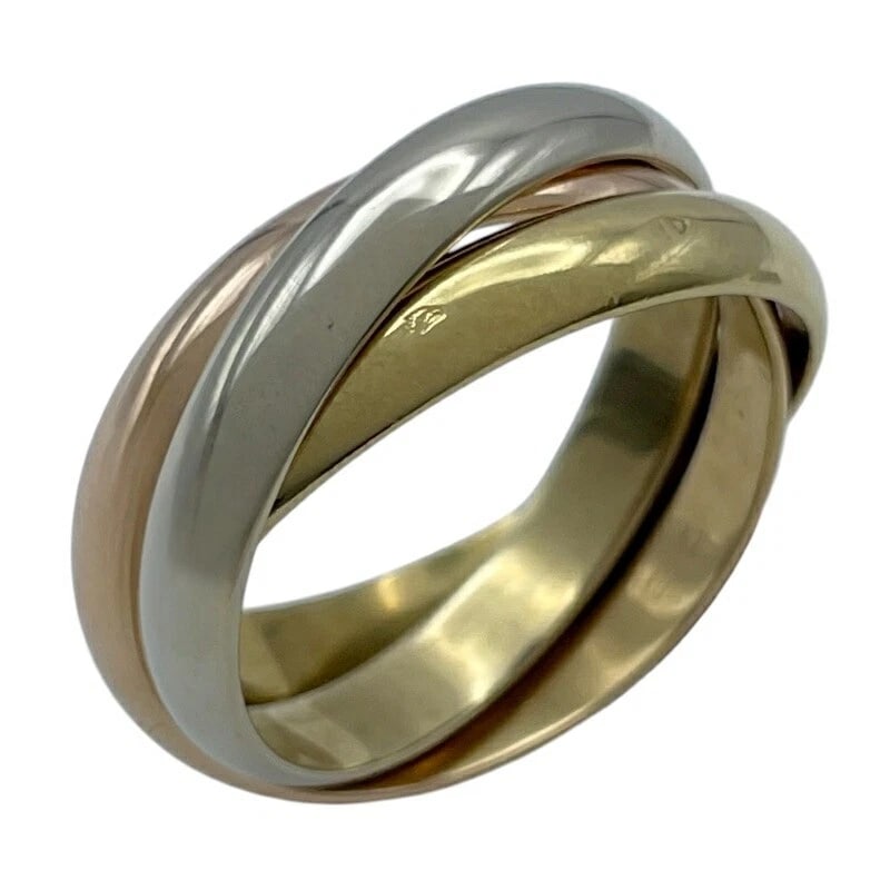 CARTIER TRINITY RING 18K PG/WG JEWELRY: Cartier Trinity Ring 18K PG/WG Jewelry Brand: Cartier Type/Style: Ring Material: 18K PG/WG/YG Color: PG/WG/YG Size: 9.5 US Accessories: None Accessories Notice: When purchasing pre-owned g