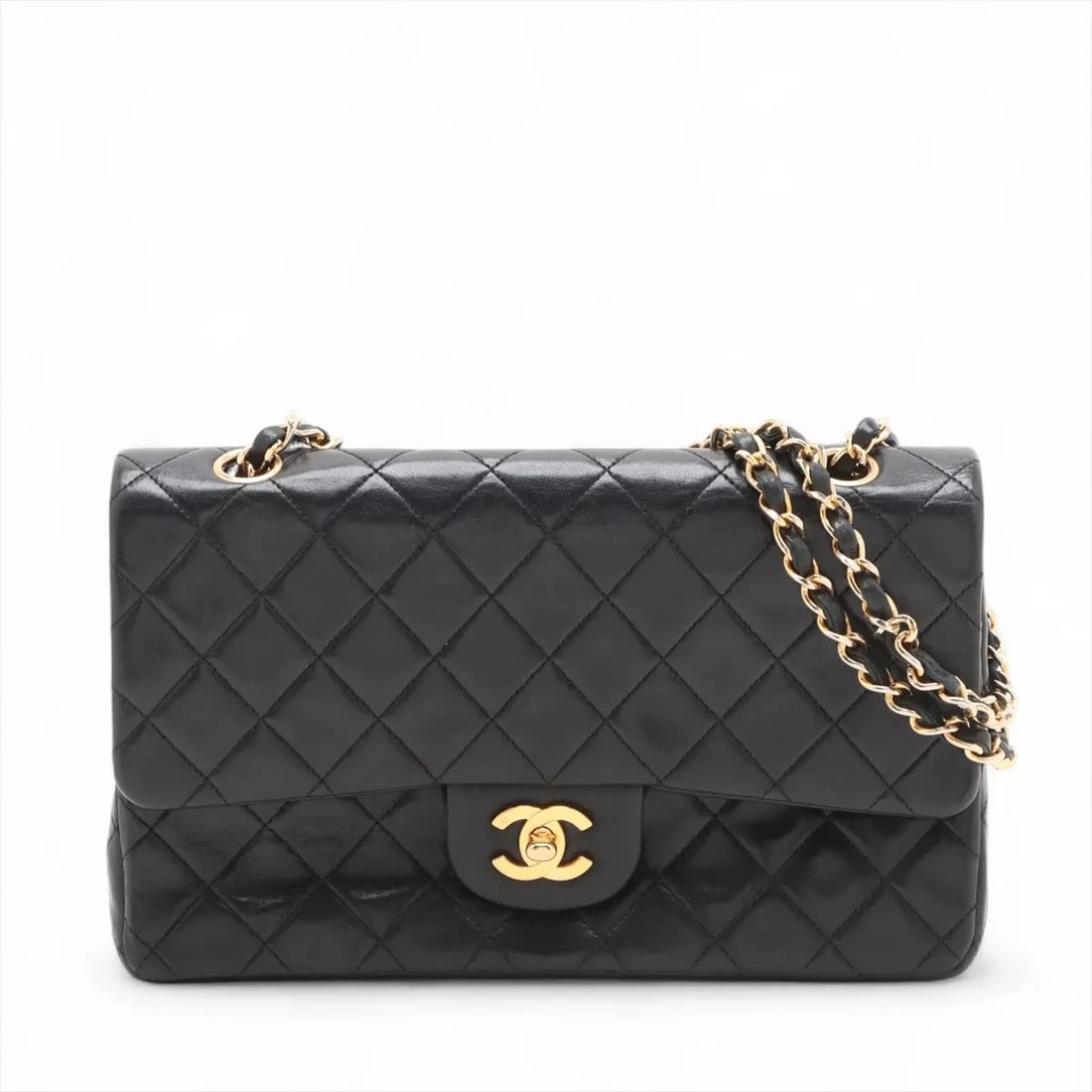 CHANEL MATELASSE 25 LAMBSKIN DOUBLE FLAP BAG BLACK: Chanel Matelasse 25 Lambskin Double Flap Bag Black Brand: Chanel Type/Style: Shoulder bag Material: Lambskin Color: Black Size: Height:6.3inchLength:10.0inchDepth:2.6inch Accessories: None