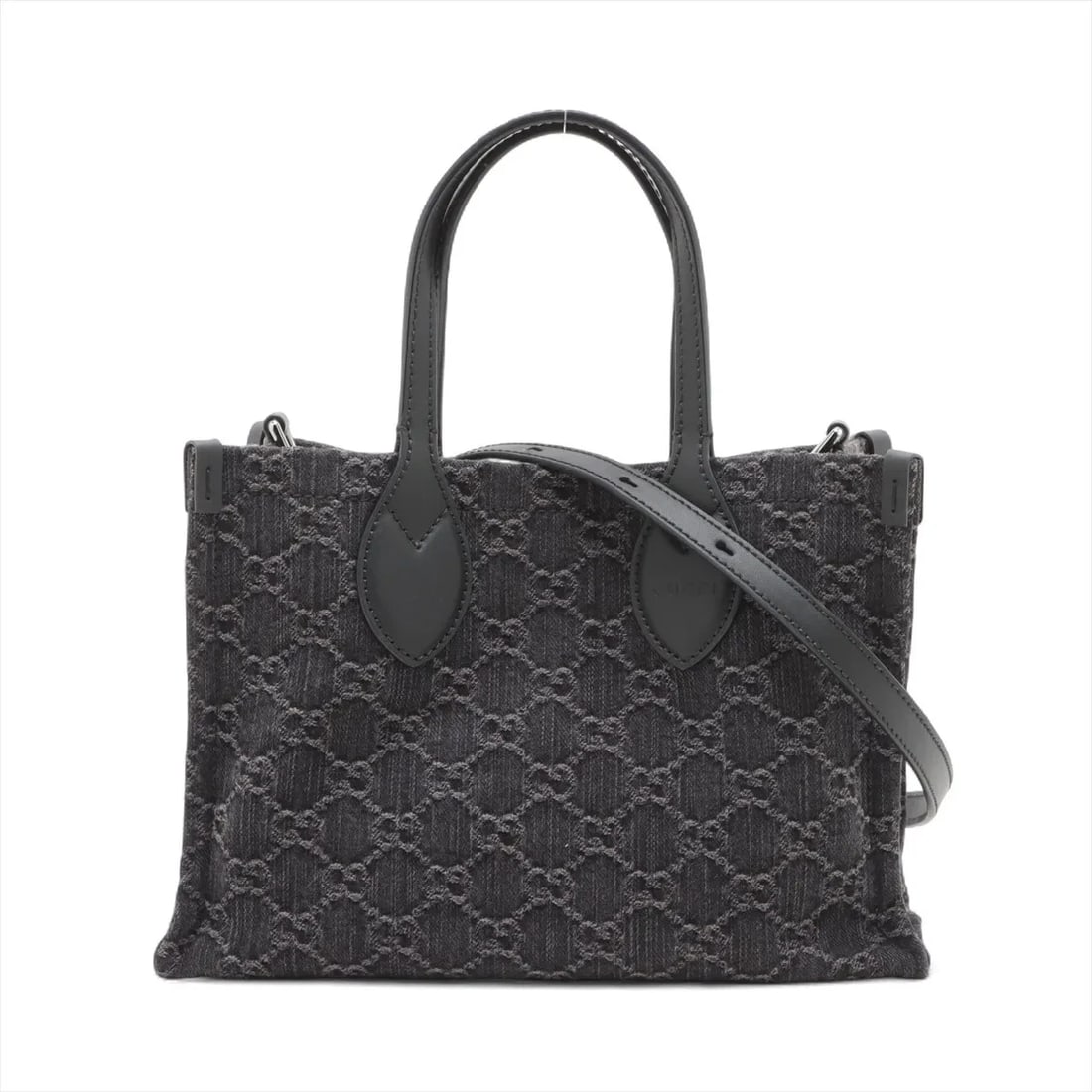 GUCCI GG DENIM DENIM & LEATHER 2 WAY HANDBAG BLACK: Gucci GG Denim Denim & leather 2 Way Handbag Black Brand: Gucci Type/Style: Hand bag Material: Denim & leather Color: Black Size: Height:7.5inchLength:10.6inchDepth:4.5inch Accessories: None <