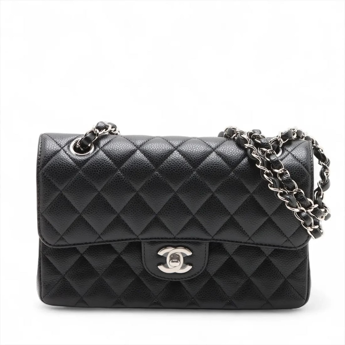 CHANEL MATELASSE 23 SMALL GRAINED CALFSKIN CHAIN BAG BLACK: Chanel Matelasse 23 Small Grained Calfskin Chain Bag Black Brand: Chanel Type/Style: Shoulder bag Material: Caviar Skin Color: Black Size: Height:5.5inchLength:9.1inchDepth:2.6inch Accessories: No