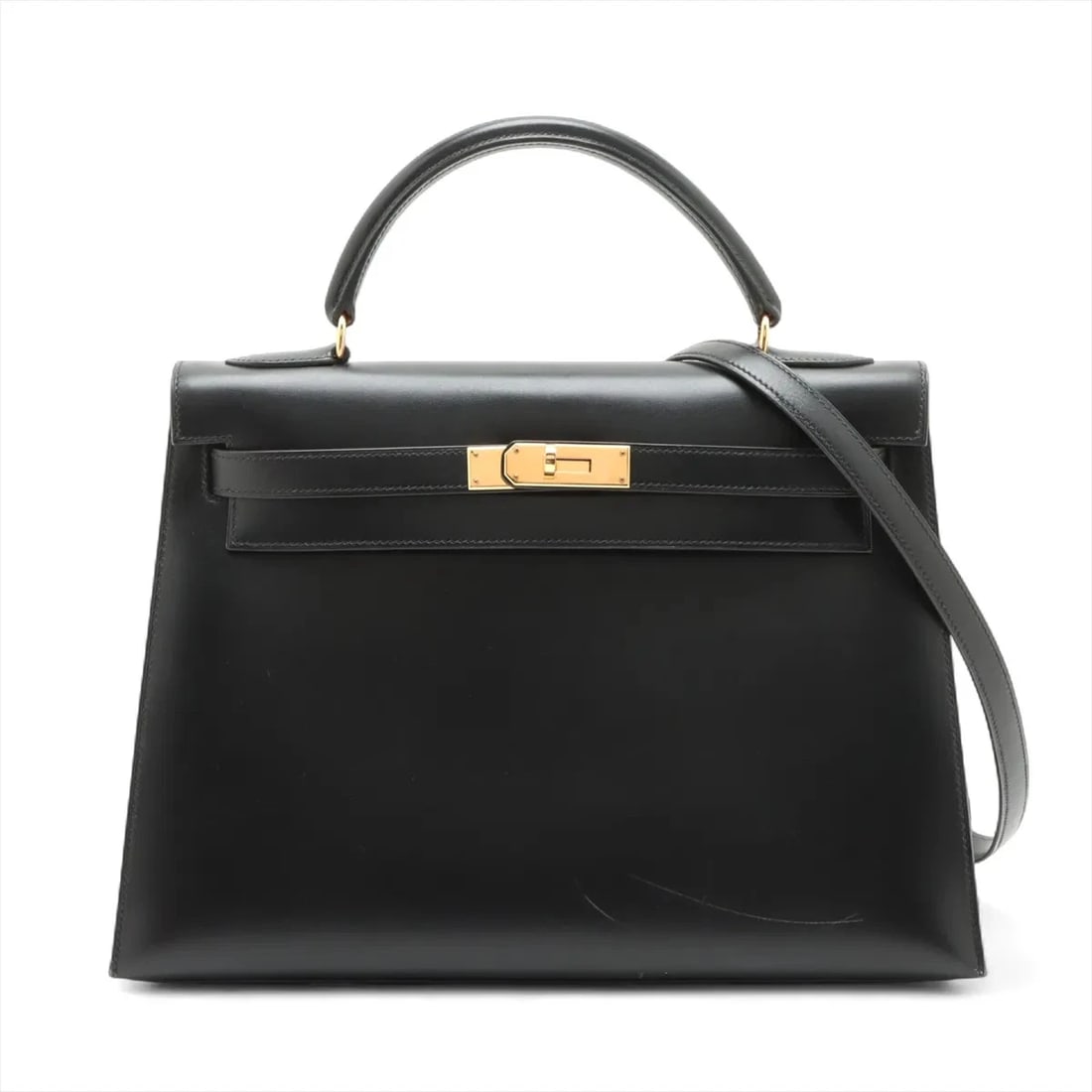 HERMES KELLY 32 SERIE BOX CALF BLACK GOLD: Hermes Kelly 32 Serie Box calf Black Gold Brand: Hermes Type/Style: Hand bag Material: Box calf Color: Black Size: Height:8.7inchLength:12.8inchDepth:4.7inch Accessories: None Accessories