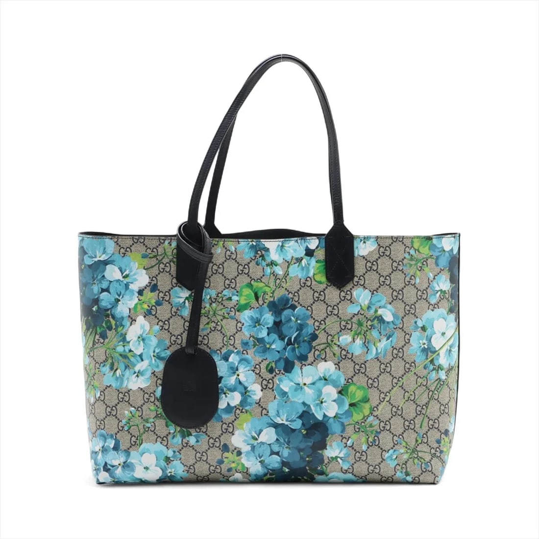GUCCI GG BLOOMS PVC & LEATHER TOTE BAG BEIGE X BLUE: Gucci GG Blooms PVC & leather Tote bag Beige x blue Brand: Gucci Type/Style: Tote bag Material: PVC & leather Color: Beige x blue Size: Height:11.0inchLength:14.8inchDepth:4.7inch Accessories: Non