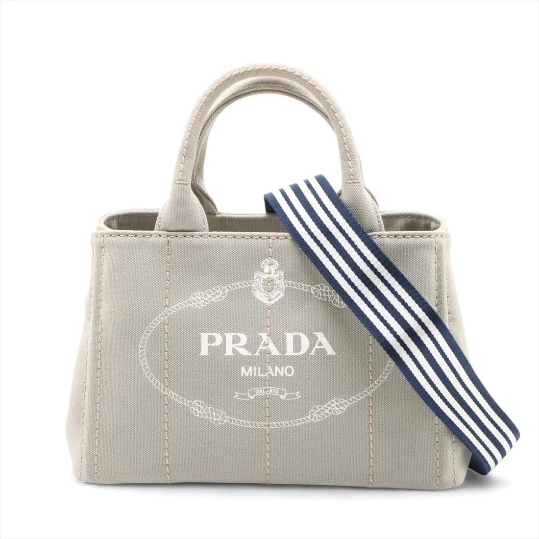 PRADA CANAPA CANVAS 2 WAY HANDBAG GRAY: Prada Canapa canvas 2 Way Handbag Gray Brand: Prada Type/Style: Hand bag Material: canvas Color: Gray Size: Height:7.7inchLength:10.8inchDepth:5.7inch Accessories: None Accessories Notice: