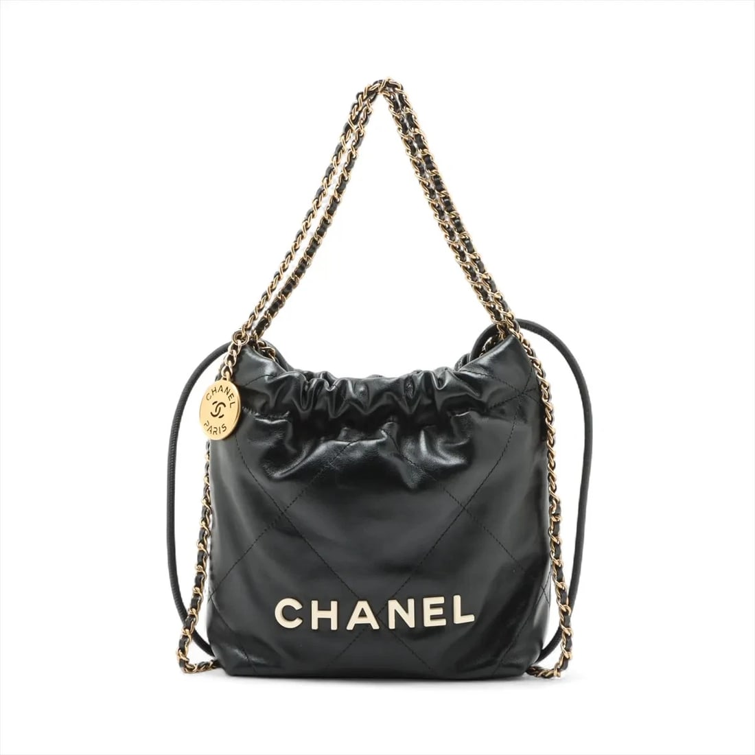 CHANEL CHANEL 22 MINI SHINY CALFSKIN CHAIN SHOULDER BAG: Chanel Chanel 22 Mini shiny calfskin Chain Shoulder Bag Brand: Chanel Type/Style: Shoulder bag Material: shiny calfskin Color: Black Size: Height:7.5inchLength:6.7inchDepth:2.4inch Accessories: No