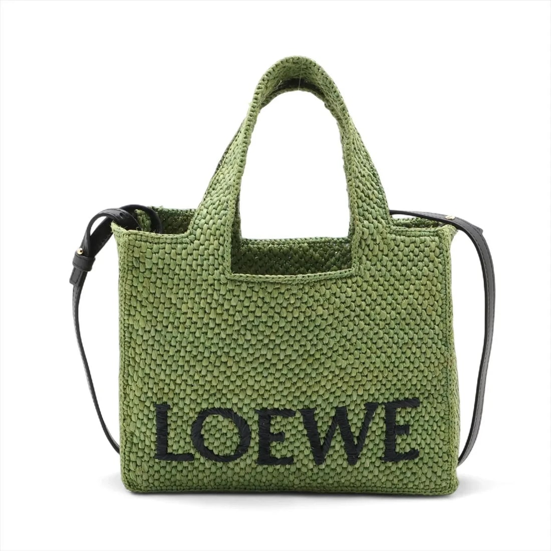 LOEWE FONT TOTE SMALL RAFFIA X LEATHER 2 WAY HANDBAG GREEN: Loewe font tote Small Raffia x leather 2 Way Handbag Green Brand: Loewe Type/Style: Hand bag Material: Raffia x leather Color: Green Size: Height:7.7inchLength:9.3inchDepth:4.1inch Accessories: No