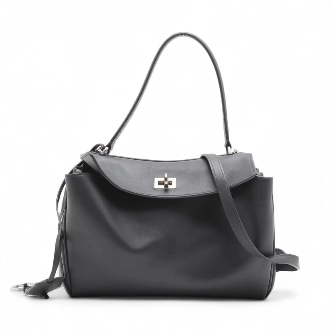 BALENCIAGA RODEO SMALL LEATHER 2 WAY HANDBAG GRAY: Balenciaga Rodeo Small Leather 2 Way Handbag Gray Brand: Balenciaga Type/Style: Shoulder bag Material: Leather Color: Gray Size: Height:7.5inchLength:10.6inchDepth:3.5inch Accessories: None