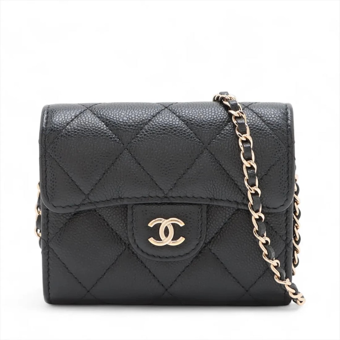 CHANEL MATELASSE CAVIAR SKIN CHAIN SHOULDER BAG: Chanel Matelasse Caviar Skin Chain Shoulder Bag Brand: Chanel Type/Style: Shoulder bag Material: Caviar Skin Color: Black Size: Height:3.3inchLength:4.3inchDepth:0.8inch Accessories: None