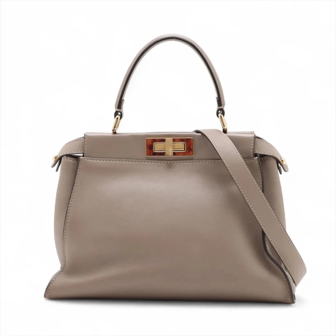 FENDI PEEKABOO REGULAR LEATHER 2 WAY HANDBAG: Fendi PEEKABOO REGULAR Leather 2 Way Handbag Brand: Fendi Type/Style: Hand bag Material: Leather Color: Greige Size: Height:9.3inch Length:13.4inch Depth:5.1inch Handle height:4.7inch Accessories:
