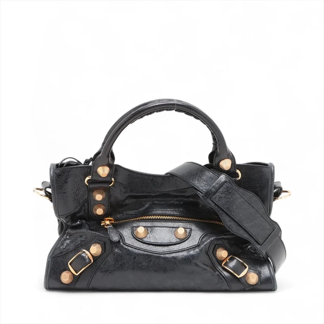BALENCIAGA THE GIANTCITY LEATHER 2 WAY HANDBAG BLACK: Balenciaga THE GIANTCITY Leather 2 Way Handbag Black Brand: Balenciaga Type/Style: Hand bag Material: Leather Color: Black Size: Height:9.8inch Length:15.0inch Depth:5.7inch Handle height:5.1inch