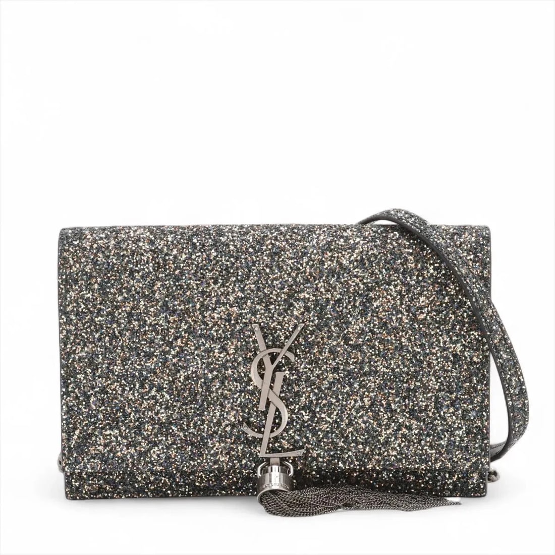 SAINT LAURENT PARIS KATE GLITTER X LEATHER GOLD: Saint Laurent Paris Kate glitter x leather Gold Brand: Saint Laurent Paris Type/Style: Shoulder bag Material: glitter x leather Color: Gold Size: Height:4.7inchLength:7.5inchDepth:1.6inch