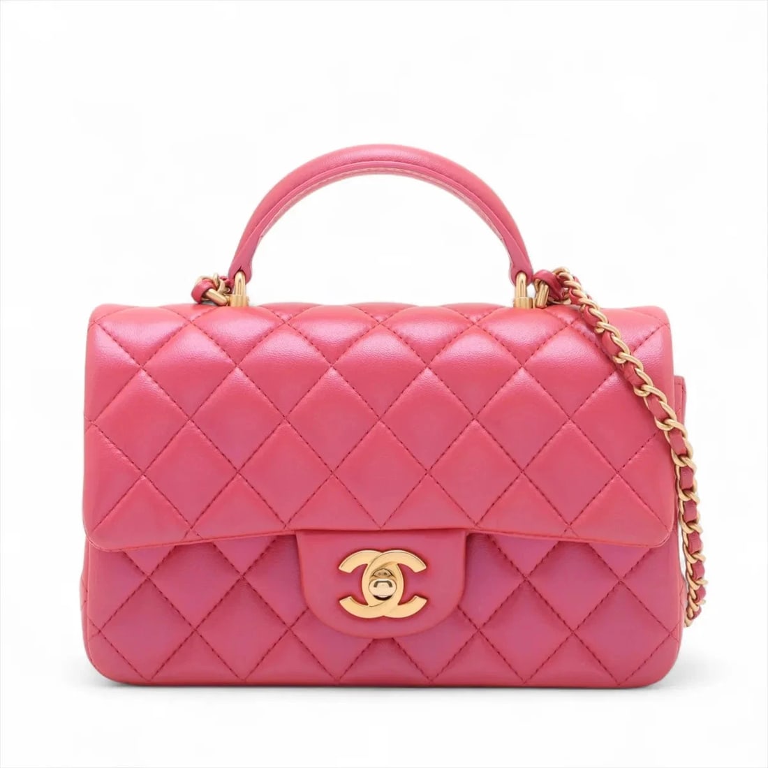 CHANEL MATELASSE LAMBSKIN 2 WAY SHOULDER BAG: Chanel Matelasse Lambskin 2 Way Shoulder Bag Brand: Chanel Type/Style: Shoulder bag Material: Lambskin Color: Pink Size: Height:5.1inchLength:7.9inchDepth:2.4inch Accessories: None Accesso